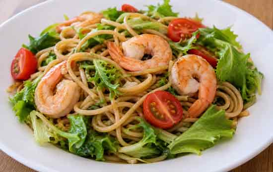 A Bowl of Cool Pasta Salad with Shrimp and Fresh Vegetables - Dallas - 1