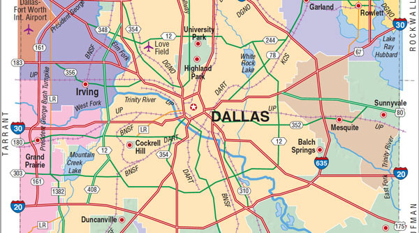 달라스 행정구역 정보. 14개 시의회 지구와 달라스 카운티 - Dallas - 1
